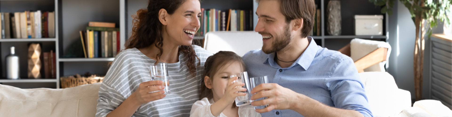 family drinking water